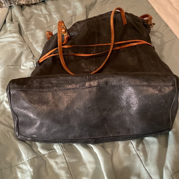 🤩HP🤩AS 98 Black Leather Satchel Shoulder Bag w/Brown Leather Straps & slide! - Picture 11 of 16